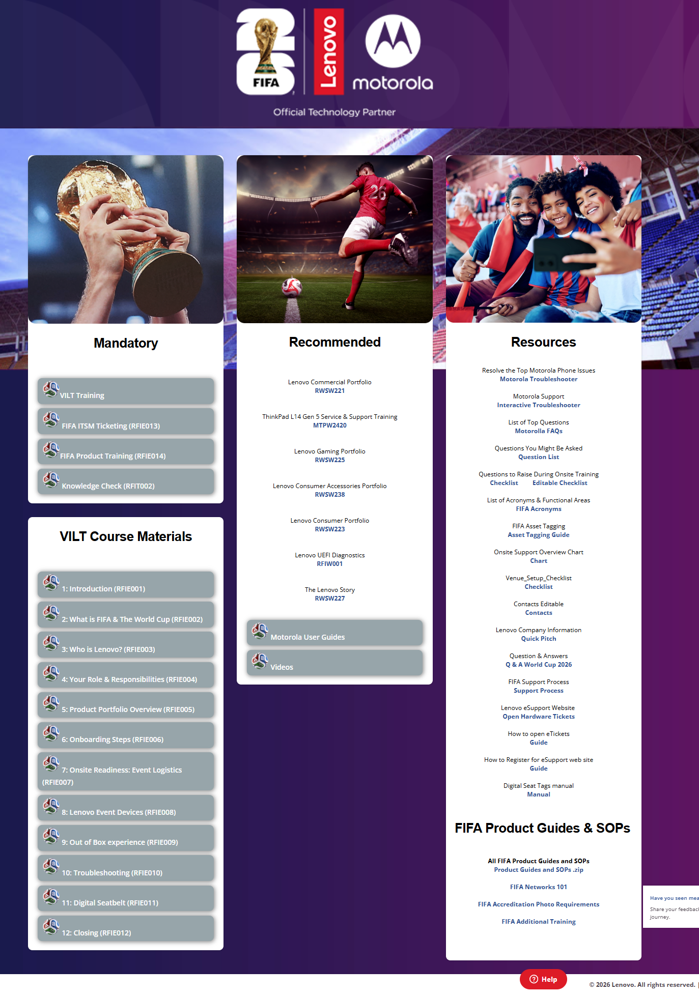 The FIFA 26 / Lenovo / Motorola technician training portal